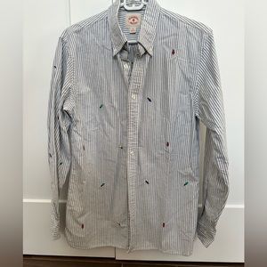 Men’s Brooks Brothers Red Fleece - blue/grey stripe with embroidered Xmas lights